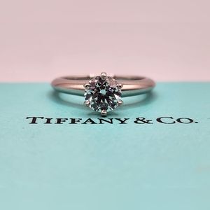 Diamond Tiffany & Co. Platinum Engagement Ring Solitaire Round Band And Box